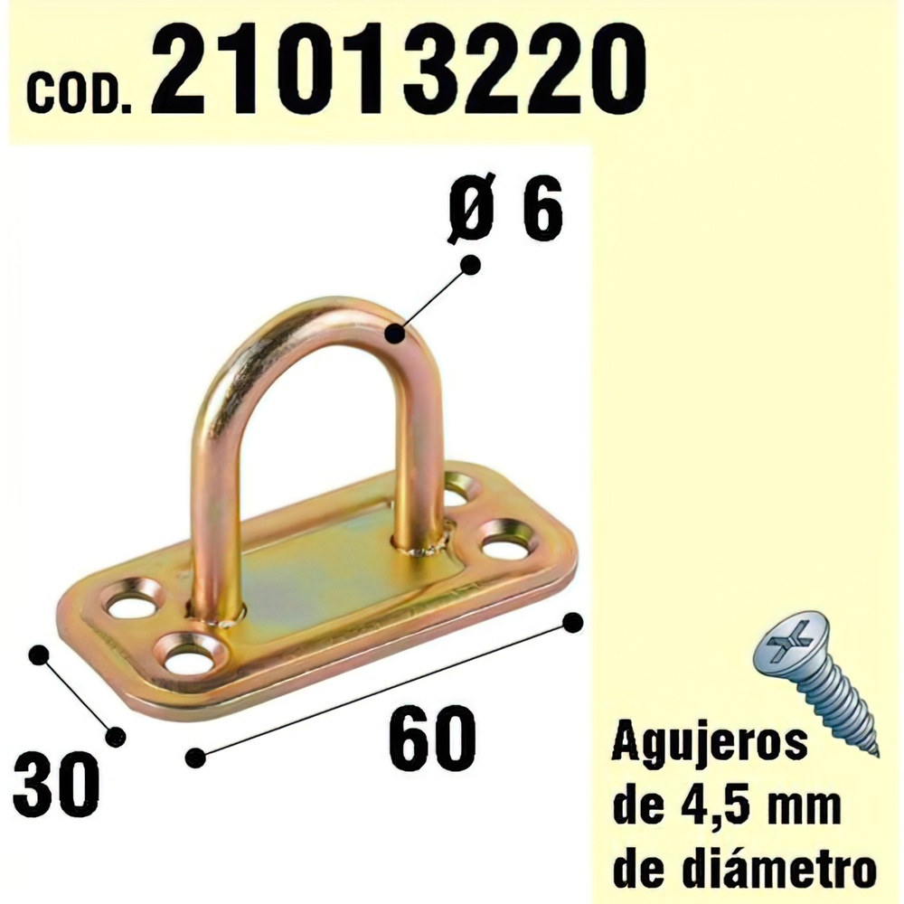 Soporte para madera anilla bicromatado. - D&iacute;ametro: 6 mm. - Soporte bicromatado. - Realizado en metal.